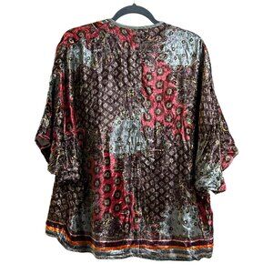 Anthropologie Bl-nk Velvet Duster Boho Hippie Gypsy Plum Kimono Robe NEW Short